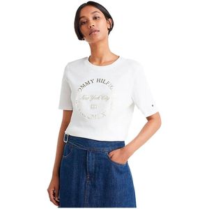 Tommy Hilfiger Reg Metallic Roundall T-shirt Met Korte Mouwen Wit M Vrouw