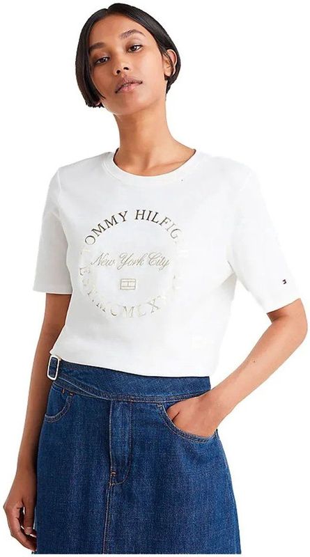 Tommy Hilfiger Reg Metallic Roundall T-shirt Met Korte Mouwen Wit M Vrouw