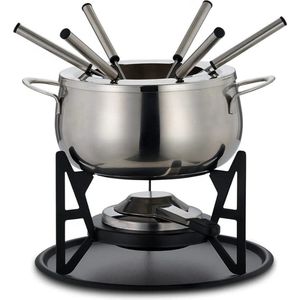 10-delige Premium Roestvrijstalen Fondue Set Met Cadeaubox (Zilver, 6 Personen) - Chocolade, Kaas & Vlees - Kaasfondue Set, Vleesfondue Set - Verjaardag & Valentijnscadeau