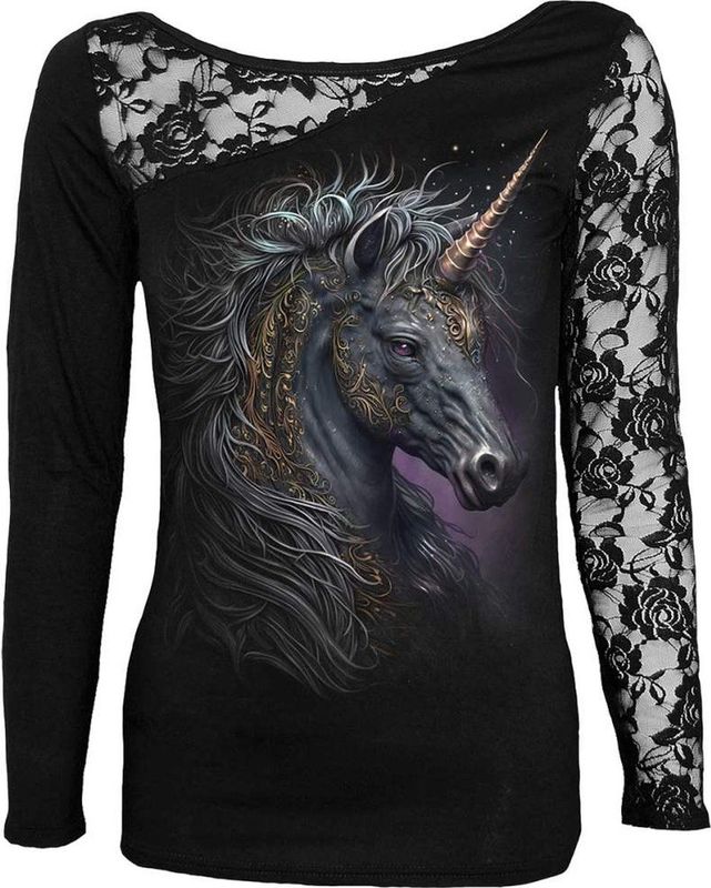 Spiral Celtic Unicorn Dames Shirt met lange mouwen - zwart - XXL