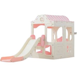 Speelhuis met glijbaan in Roze/Offwhite - Speelgoed - 1 jaar - 2 jaar - Peuter - Rollenspel - Kado