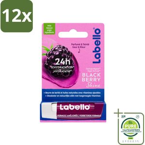 Labello – Lippenbalsem – Blackberry Shine – Lippenbalsem – Shea Boter & Jojoba Olie – 5,5 ml - Voordeelverpakking - 12 stuks - Lippenbalsem - Hydratatie