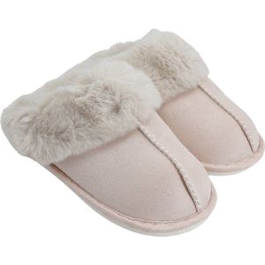 Baby pink dames pantoffels met nepbont - Sloffen babyroze met nepbonte voering - Dames slippers met nepbont - Antislip zool! - Nepbonte binnenkant voor maximaal comfort!
