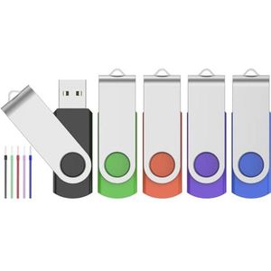 Kleurige 32GB USB Stick - Draaibare Pen Drive met Lanyard - 5 Stuks