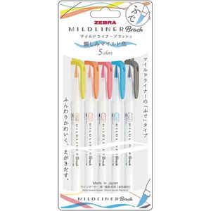 Zebra Brush Mildliners WFT8-N-5C-N Set van 5 Friendly Colours + Gratis een Artline Pastel Marker