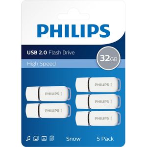 Philips USB Stick - 32GB - Flash Drive - USB 2.0 - Snow Edition Space Grey® - Wit - 5-Pack