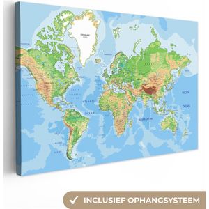 Canvas Schilderij Wereldkaart - Kleuren - Atlas - Aarde - Canvasdoek - 140x90 - Muurdecoratie