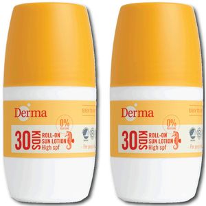 Derma Sun Kinder zonnelotion roller - SPF 30 - 2 x 50 ML - Parfumvrij - Speciaal voor kinderen - kinder zonnebrand