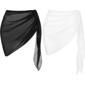 Rok - Strandrok - Wikkelrok - Pareo - Cover-up - Bikini cover-up - Beach cover-up - Doorschijnend - Strand - Zwart en Wit - 2 stuks - One size