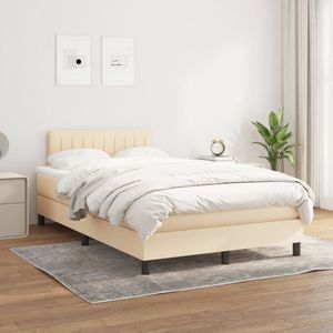 The Living Store Boxspringbed - Comfort - Bed - 203 x 120 x 78/88 cm - Crème stof en hout