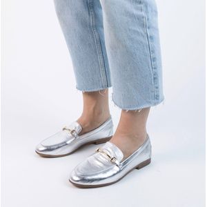 Manfield - Dames - Zilveren leren loafers - Maat 39