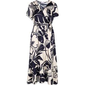 Cassis Halflange jurk in viscose met tweekleurig bloemenmotief