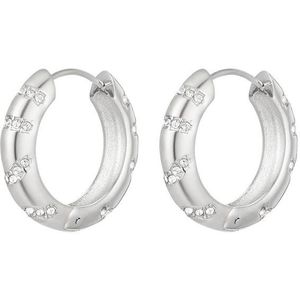 Oorringen met diamantjes - Kerst oorbellen - Yehwang - 2,50 x 2,50 cm - Stainless Steel (verkleurt niet!) - Kerst oorbellen - Zilveren oorringen - Zilver - Waterproof earrings - Nikkel vrij - Kerst cadeau - Sinterklaas cadeau - Valentijn - Moederdag