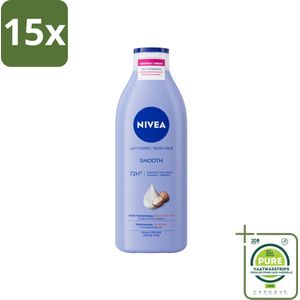 15 x Nivea - Smooth Body Milk - Sheaboter - 72 uur Hydratatie - Voor Droge Huid - 400 ml - Grootverpakking - NIVEA Bodylotion - Bodymelk Droge Huid - Hydratatie - Sheaboter - Hyaluronzuur