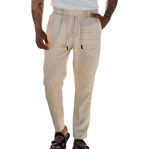Livano Linnen Broek Heren - Zomerbroek - Volwassenen - Lange Broek - Pantalon - Strandbroek - Zomer - Ibiza Stijl - Beige - Maat S