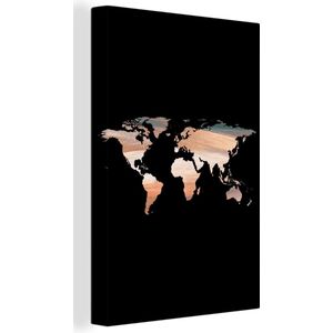 Wanddecoratie Wereldkaart - Verf - Zwart - Canvas - 80x120 cm