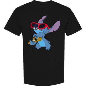 Disney - Stitch Guitar Heren T-shirt - S - Zwart