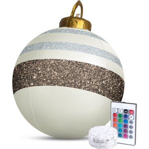 Family Christmas - Kerstverlichting - Buiten - Batterijen - Opblaasbare Reuze Kerstbal 60 cm - Wit/Bruin - RGB kleuren - Afstandsbediening