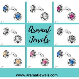 Aramat jewels ® - Oorbellen bloem 925 zilver perzik swarovski elements kristal 7mm