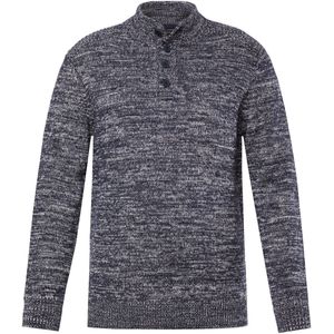Boston Park - Heren - Boston Park troyer gemêleerd breisel knoopkraag tot 86 - Navy blauw - Maat 52+