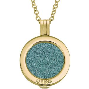 Quiges Munthouder met Ketting en Munt 25mm Glitters Lichtblauw - RVS Goudkleurig - EPRHZ279