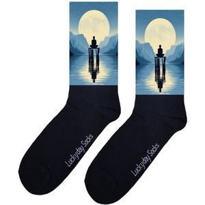 LuckyDay Socks - Meditatie sokken - Verjaardag cadeau vrouw en man - Vrolijke sokken - Valentijns cadeau - Kerst sokken - Grappige sokken - Leuke dames en heren sokken - Moederdag - Vaderdag - Socks maken Happy - Maat 37-44