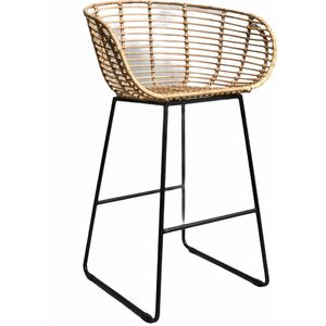 Rotan barkruk Pure Wood Naturel - zithoogte 65cm- kookeilandhoogte 96-100cm - barkrukken met rugleuning - barkrukken industrieel - barkrukken hout - barkrukken Bohemian- (1 stuk)