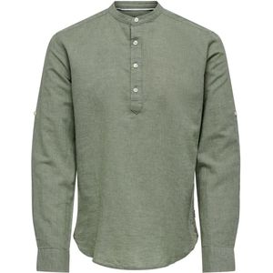 Only & Sons Poloshirt Onscaiden Ls Halfplackt Linen Shirt 22009883 Swamp Mannen Maat - L