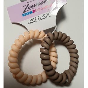 Zenner cable elastics - 2 medium spiraal elastiekjes - haarelastiekjes medium 5cm - bruin en pastel zalm oranje -