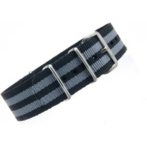 Premium Black Grey - Nato strap 22mm - Stripe - Horlogeband Zwart Grijs