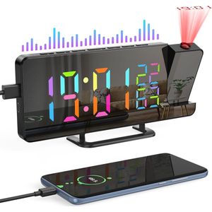 Digitale Radiowekker met Projectie 180°, FM Alarmklok met USB Projector, Dubbele Alarmfunctie, 12/24 Uur