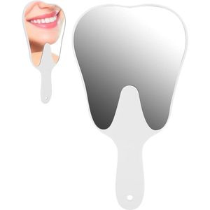 Plus - Tandspiegel met leuke handgreep voor tandheelkundige verzorging - Draagbaar en geschikt voor dames, heren en kinderen - Wit