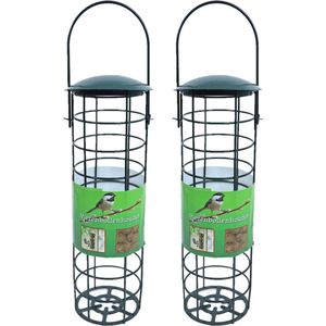 2x stuks vogel voedersilo voor vetbollen metaal groen 23 cm - Vogelvoederhuisje - Vogelvoer - Vogel voederstation