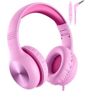 StayPowered Kinderheadset - De Ultieme Veilige en Comfortabele Hoofdtelefoon voor Kinderen - Hoge Audio Kwualiteit - Ingebouwde Volumeregelaar - Verstelbare en Opvouwbaar Ontwerp - Compact Ontwerp - Roze - Levering Sneller dan Aangegeven