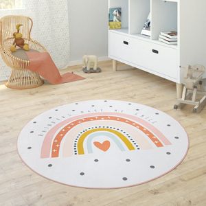 Paco Home Kindervloerkleed Kinderkamer Meisjes Jongens Ster Maan Olifant Regenboog Ø 120 cm Rund