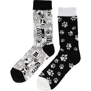 Sokken katoen - hond pootjes print - zwart wit - maat 38-46