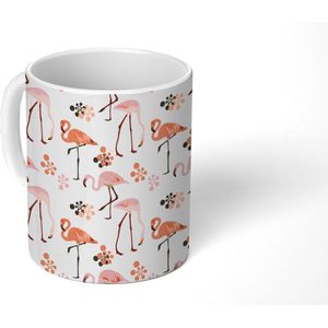 Mok - Koffiemok - Patroon - Flamingo - Bloemen - Mokken - 350 ML - Beker - Koffiemokken - Theemok