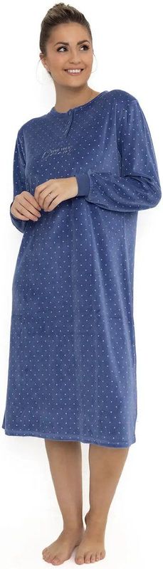 Cocodream velours nachthemd dames - Dots - Warm winter nachtjaon - XXL - Blauw