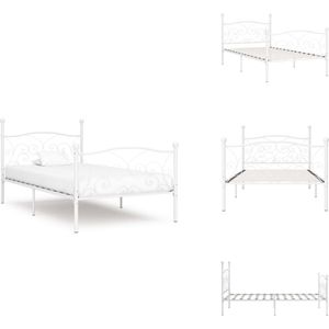 vidaXL Bedframe - Bedframes - Eenpersoonsbed - Eenpersoonsbedden - Bedframe met lattenbodem metaal wit 100x200 cm