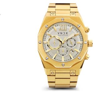 VNDX Amsterdam - Horloges voor mannen - Wise Man Staal Goud Wit