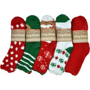 Kerstsokken / huissokken Dames 2 paar - cosy socks - bolletjes en strepen met rendier - Maat 36-41/TU- Anti-slip - Kerstmis