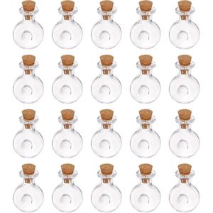 Provento - Mini Glazen Flessen met Kurk, XO-Vorm, Transparant - Set van 20 Stuks