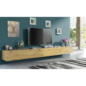 Pro-meubels - Hangend tv meubel - Tv kast - Tunis - Licht eiken - 300cm (3x100cm)