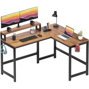 L-vormig Computerbureau Hoekbureau met Monitorstandaard en Accessoires voor Kleine Ruimtes - 128 cm Walnoot