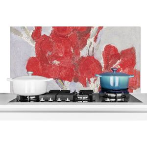 Spatscherm keuken 120x60 cm - Kookplaat achterwand Rode gladiolen - Piet Mondriaan - Muurbeschermer - Spatwand fornuis - Hoogwaardig aluminium