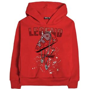 Kinder hoodie trui met voetbalschoen, rood, maat 146/152, goud, ketting, legend, steentjes, gold, voetbal, stoer, cool, sweater zeer mooi!