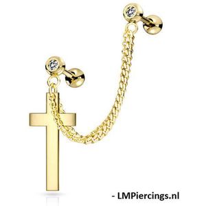 Helix piercing ketting met massief kruis hanger gold plated
