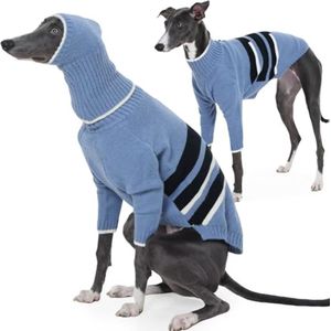 Trui voor Honden met Oorhoes en Lange Mouwen - Warme Fleece Pyjama voor Windhonden en Lurchers - Blauw - XL