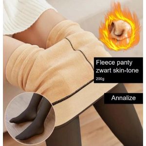 Fleece Panty - tiktok panty - thermo panty - panty fleece - gevoerde panty - warme panty - panty - legging - 200gr - zwart skintone - transparant - maat XS/S