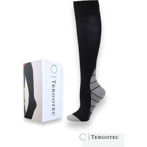 Tergotec Premium Compressiekousen XXL (45-47) 2025 design – **BEST QUALITY** Steunkousen voor Sport, Werk & Reizen / Zwart grijs / Black Grey